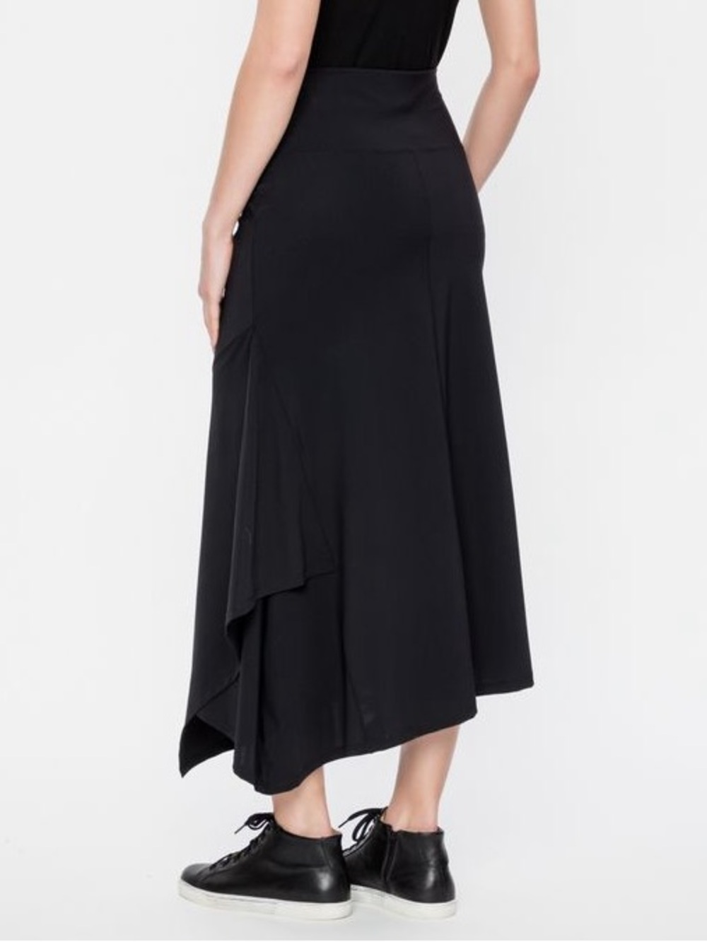 Sarah Pacini Black Asymmetric Midi Skirt Italy Luxury Travel Size 1
